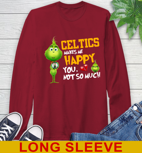 NBA Boston Celtics Makes Me Happy You Not So Much Grinch Basketball Sports Long Sleeve T-Shirt 9
