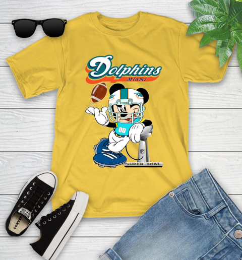 NFL Miami Dolphins Mickey Mouse Disney Super Bowl Football T Shirt Youth T-Shirt 8