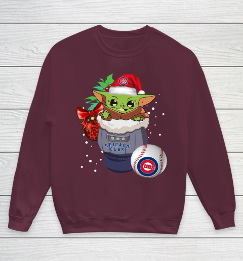 Chicago Cubs Christmas Baby Yoda Star Wars Funny Happy MLB Youth Sweatshirt 5