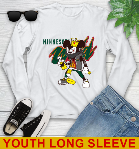 Minnesota Wild NHL Hockey Mickey Peace Sign Sports Youth Long Sleeve