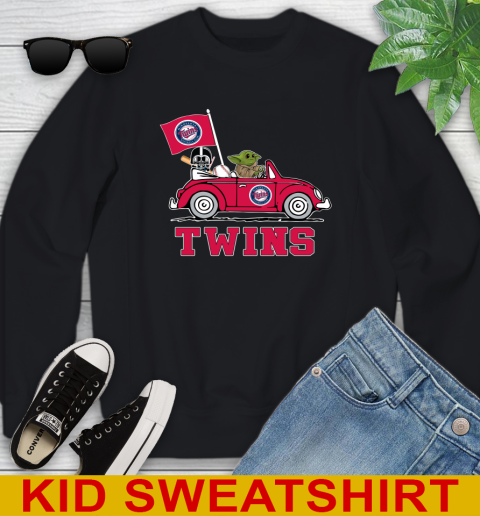 MLB Baseball Minnesota Twins Darth Vader Baby Yoda Driving Star Wars Shirt Youth Sweatshirt 2
