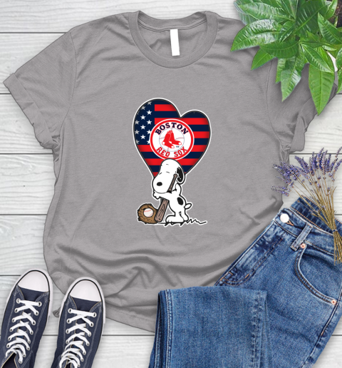 Boston Red Sox MLB Baseball The Peanuts Movie Adorable Snoopy Women's T-Shirt 5