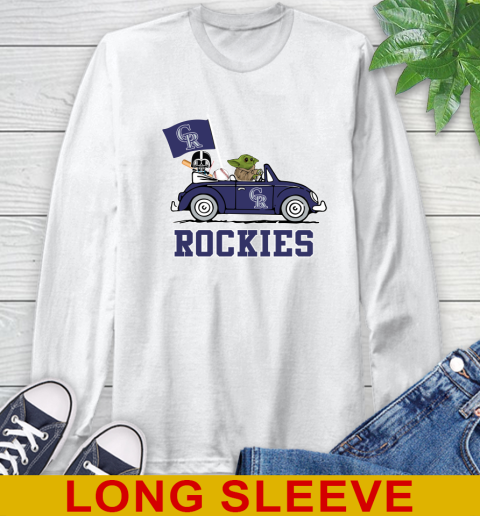 MLB Baseball Colorado Rockies Darth Vader Baby Yoda Driving Star Wars Shirt Long Sleeve T-Shirt