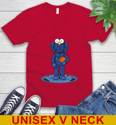 NBA Basketball Oklahoma City Thunder Kaws Bff Blue Figure Shirt V-Neck T-Shirt 7