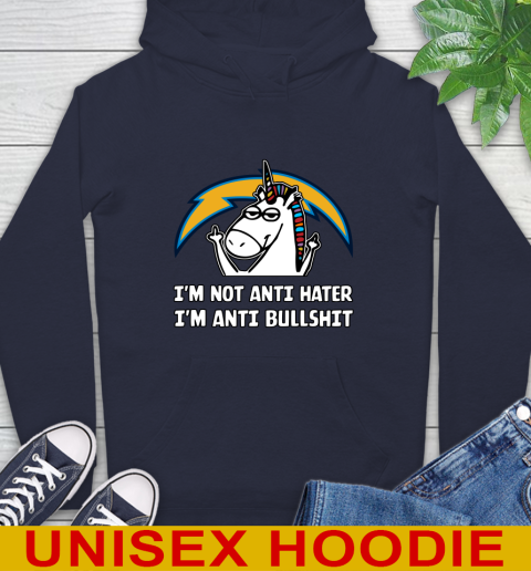 Los Angeles Chargers NFL Football Unicorn I'm Not Anti Hater I'm Anti Bullshit Hoodie 4