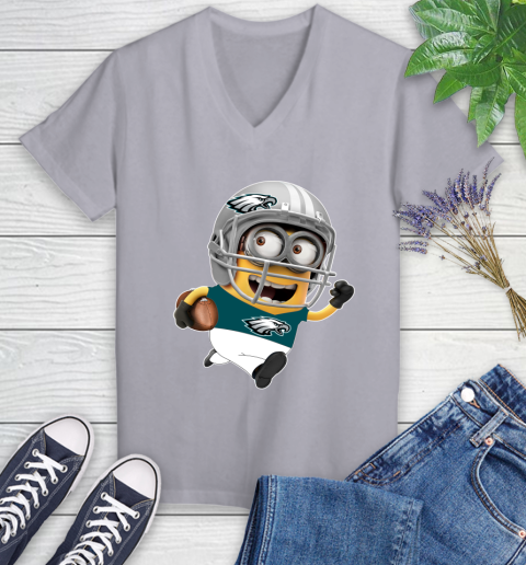 NFL Philadelphia Eagles Minions Disney Football Sports Women's V-Neck T-Shirt 4