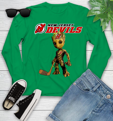 New Jersey Devils NHL Hockey Groot Marvel Guardians Of The Galaxy Youth Long Sleeve 6