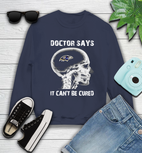 NFL Baltimore Ravens Football Skull It Can't Be Cured Shirt Sweatshirt - Image 3