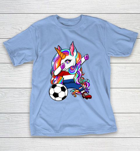 Dabbing Unicorn Netherlands Soccer Fans Jersey Flag Football T-Shirt 11