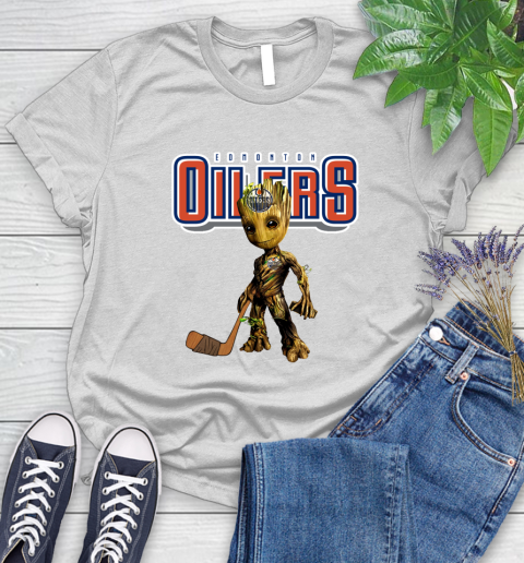 Edmonton Oilers NHL Hockey Groot Marvel Guardians Of The Galaxy Women's T-Shirt