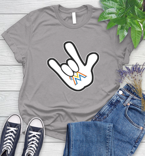 Miami Marlins MLB Baseball Mickey Rock Hand Disney Women's T-Shirt 5