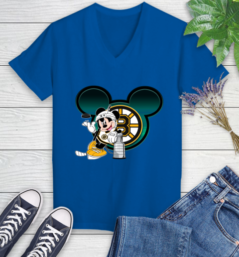 NHL Boston Bruins Stanley Cup Mickey Mouse Disney Hockey T Shirt Women's V-Neck T-Shirt 10