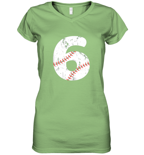 tuho number 6 baseball vintage distressed team women v neck t shirt 39 front lime