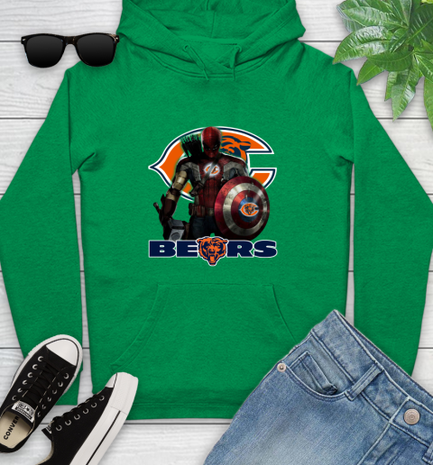 NFL Captain America Thor Spider Man Hawkeye Avengers Endgame Football Chicago Bears Youth Hoodie 7