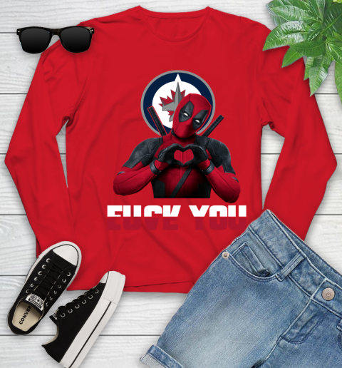 NHL Winnipeg Jets Deadpool Love You Fuck You Hockey Sports Youth Long Sleeve 11
