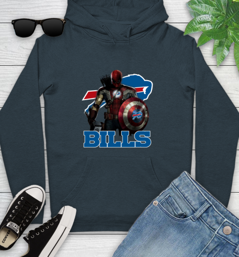 NFL Captain America Thor Spider Man Hawkeye Avengers Endgame Football Buffalo Bills Youth Hoodie 8