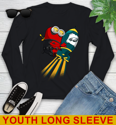 NFL Football Philadelphia Eagles Deadpool Minion Marvel Shirt Youth Long Sleeve