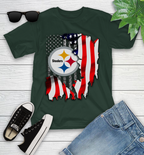 Pittsburgh Steelers NFL Football American Flag Youth T-Shirt 5