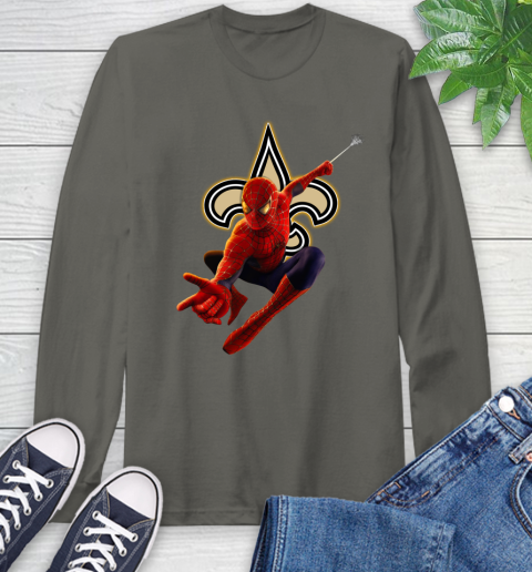 NFL Spider Man Avengers Endgame Football New Orleans Saints Long Sleeve T-Shirt 8