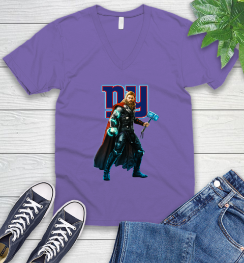 NFL Thor Avengers Endgame Football New York Giants V-Neck T-Shirt 9