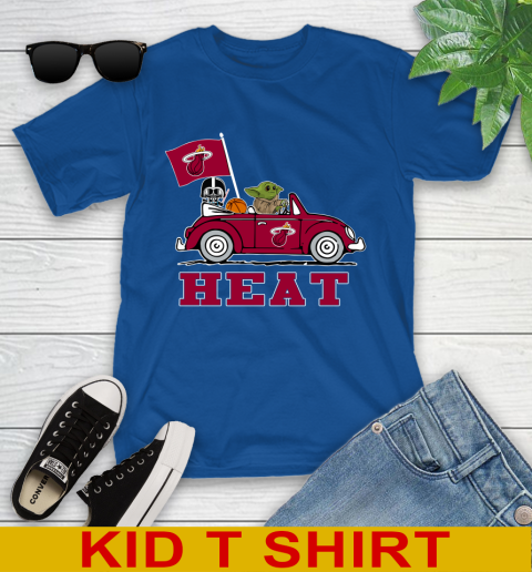 NBA Basketball Miami Heat Darth Vader Baby Yoda Driving Star Wars Shirt Youth T-Shirt 9