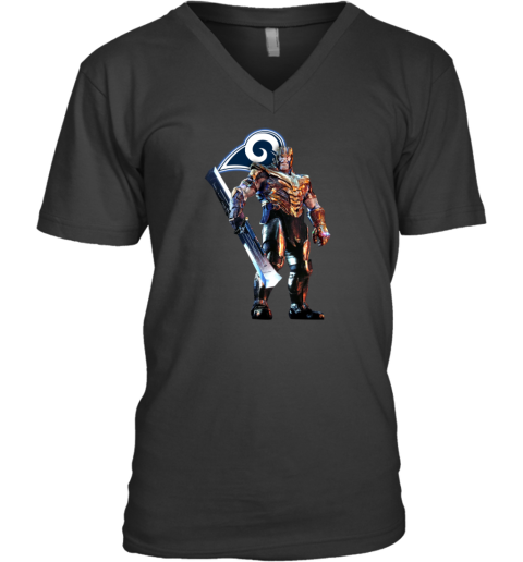 NFL Thanos Marvel Avengers Endgame Football Los Angeles Rams V-Neck T-Shirt