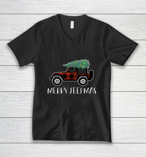 Merry Jeepmas Buffalo Plaid Christmas Jeep V-Neck T-Shirt