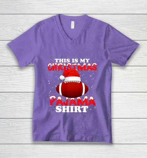 Football Christmas Gifts Santa Hat Funny Xmas Pajamas V-Neck T-Shirt 8