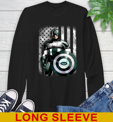 New York Jets NFL Football Captain America Marvel Avengers American Flag Shirt Long Sleeve T-Shirt