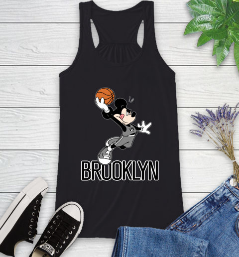 NBA Basketball Brooklyn Nets Cheerful Mickey Mouse Shirt Racerback Tank