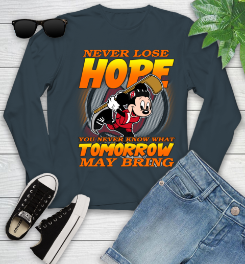 New Jersey Devils NHL Hockey ootball Mickey Disney Never Lose Hope Youth Long Sleeve 9