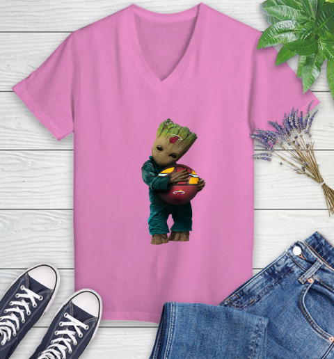NBA Groot Guardians Of The Galaxy Basketball Sports Miami Heat Women's V-Neck T-Shirt 14