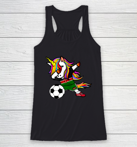 Funny Dabbing Unicorn Kenya Football Kenyan Flag Soccer Racerback Tank