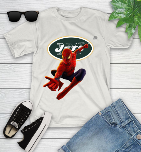 NFL Spider Man Avengers Endgame Football New York Jets Youth T-Shirt 12