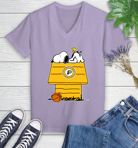 Indiana Pacers NBA Basketball Snoopy Woodstock The Peanuts Movie Women's V-Neck T-Shirt 14