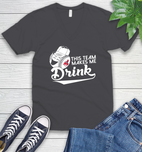 MLB Baseball This Team Makes Me Drink Adoring Fan Cleveland Indians V-Neck T-Shirt 4