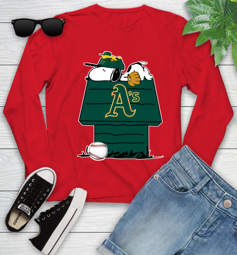 MLB Oakland Athletics Snoopy Woodstock The Peanuts Movie Baseball T Shirt Youth Long Sleeve 11