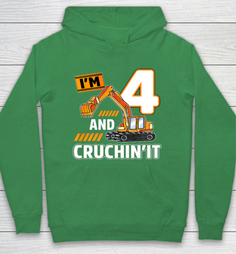 Kids 4th Birthday Vehicles Construction Excavator 4 Year Old Birthday Boy Hoodie