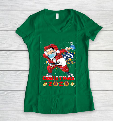 Cleveland Cavaliers Funny Santa Claus Dabbing Christmas 2020 NBA Women's V-Neck T-Shirt 3