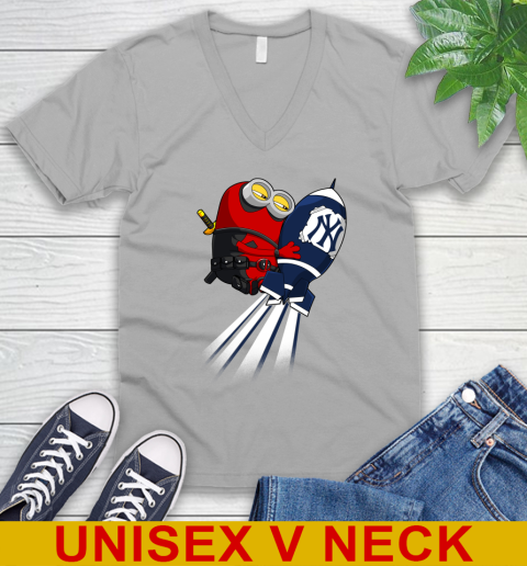 MLB Baseball New York Yankees Deadpool Minion Marvel Shirt V-Neck T-Shirt 3