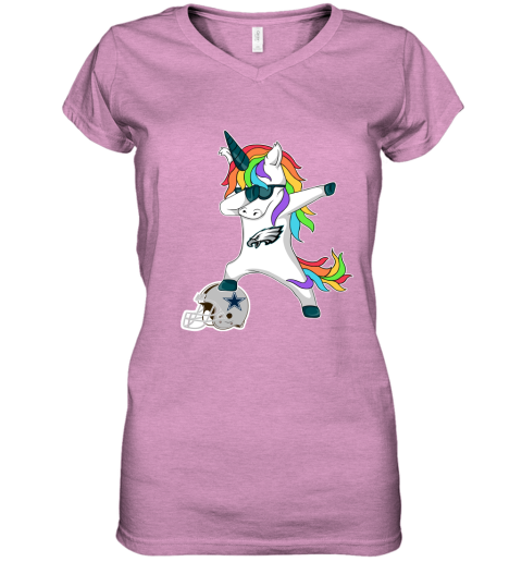 Football Dabbing Unicorn Steps On Helmet Philadelphia Eagles Women's V-Neck T-Shirt