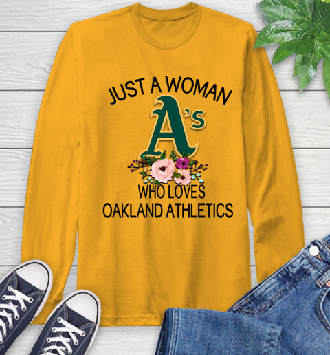 MLB Just A Woman Who Loves Oakland Athletics Baseball Sports Long Sleeve T-Shirt 2