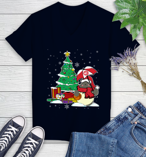 Atlanta Hawks NBA Basketball Cute Tonari No Totoro Christmas Sports Women's V-Neck T-Shirt 2