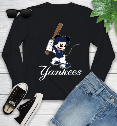 MLB Baseball New York Yankees Cheerful Mickey Mouse Shirt Youth Long Sleeve