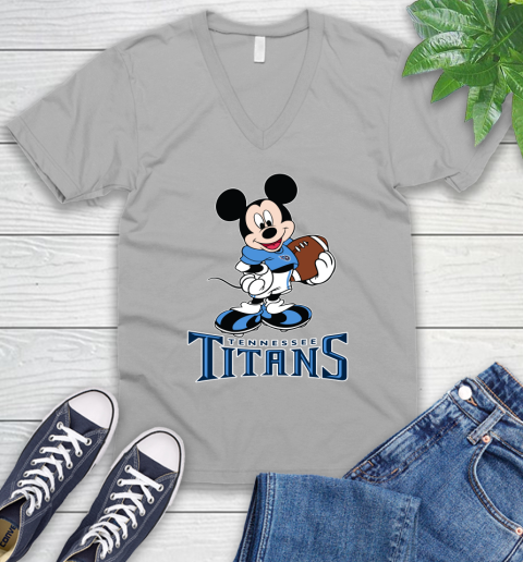NFL Football Tennessee Titans Cheerful Mickey Mouse Shirt V-Neck T-Shirt 4
