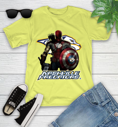 NHL Captain America Thor Spider Man Hawkeye Avengers Endgame Hockey Nashville Predators Youth T-Shirt 8