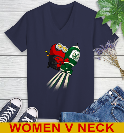 NBA Basketball Milwaukee Bucks Deadpool Minion Marvel Shirt Women's V-Neck T-Shirt 12
