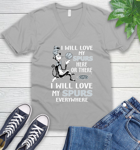 NBA Basketball San Antonio Spurs I Will Love My Spurs Everywhere Dr Seuss Shirt V-Neck T-Shirt 3