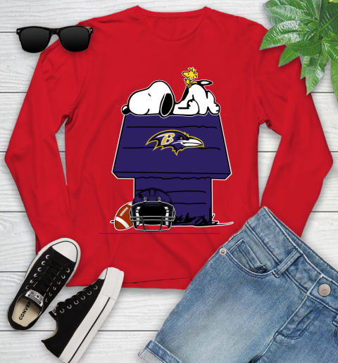 Baltimore Ravens NFL Football Snoopy Woodstock The Peanuts Movie Youth Long Sleeve 11
