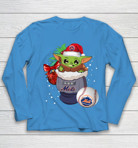 New York Mets Christmas Baby Yoda Star Wars Funny Happy MLB Youth Long Sleeve 7